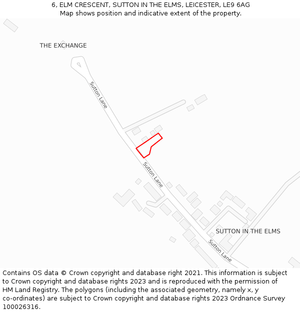 6, ELM CRESCENT, SUTTON IN THE ELMS, LEICESTER, LE9 6AG: Location map and indicative extent of plot