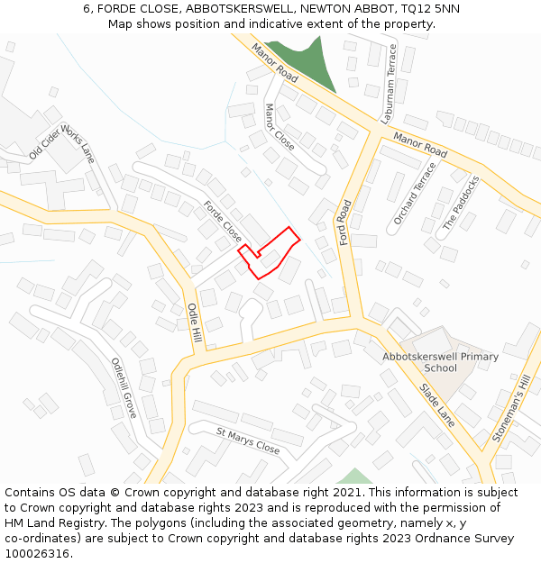 6, FORDE CLOSE, ABBOTSKERSWELL, NEWTON ABBOT, TQ12 5NN: Location map and indicative extent of plot