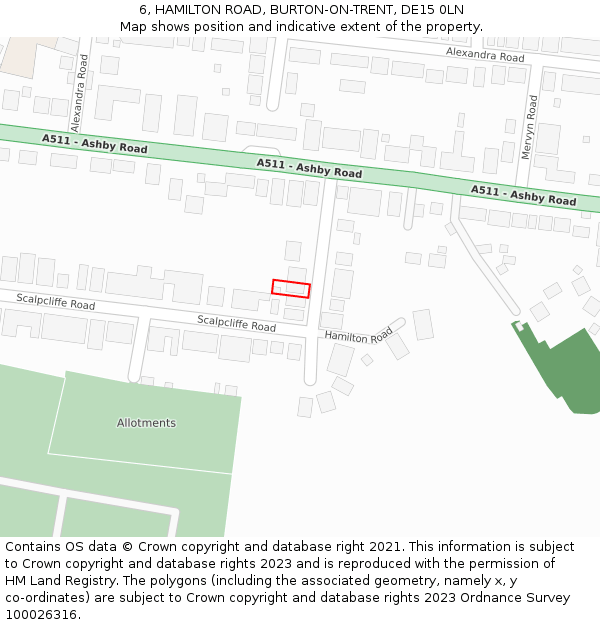 6, HAMILTON ROAD, BURTON-ON-TRENT, DE15 0LN: Location map and indicative extent of plot