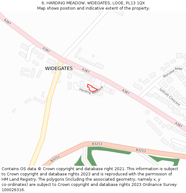 6, HARDING MEADOW, WIDEGATES, LOOE, PL13 1QX: Location map and indicative extent of plot