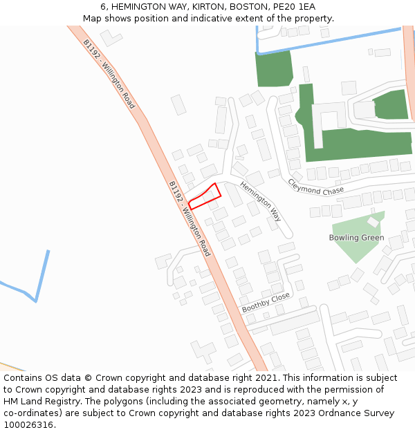 6, HEMINGTON WAY, KIRTON, BOSTON, PE20 1EA: Location map and indicative extent of plot