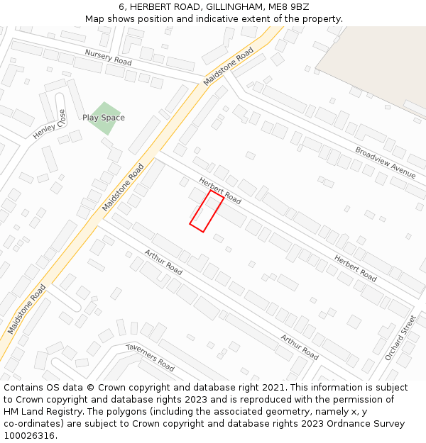 6, HERBERT ROAD, GILLINGHAM, ME8 9BZ: Location map and indicative extent of plot