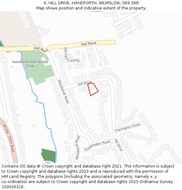 6, HILL DRIVE, HANDFORTH, WILMSLOW, SK9 3AR: Location map and indicative extent of plot