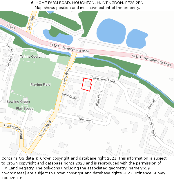 6, HOME FARM ROAD, HOUGHTON, HUNTINGDON, PE28 2BN: Location map and indicative extent of plot