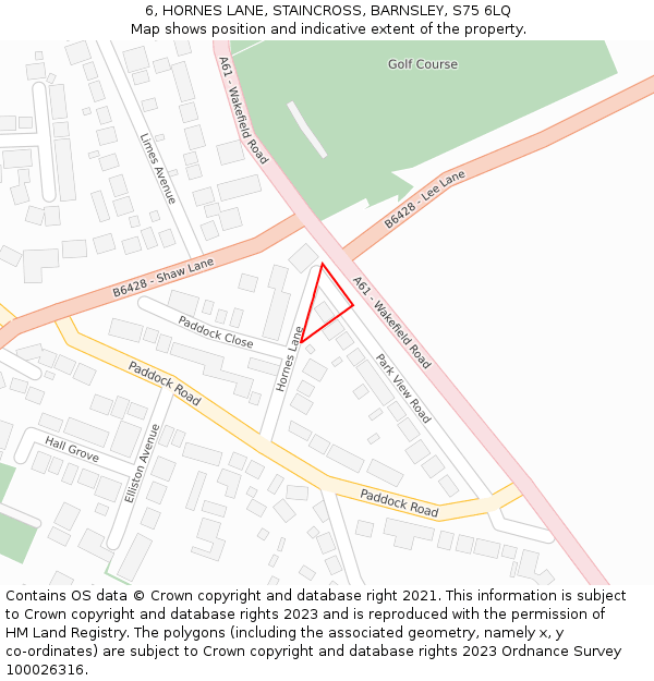 6, HORNES LANE, STAINCROSS, BARNSLEY, S75 6LQ: Location map and indicative extent of plot