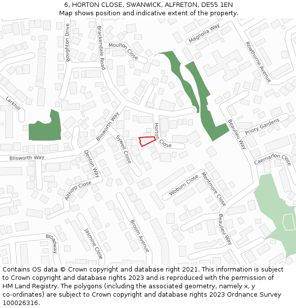 6, HORTON CLOSE, SWANWICK, ALFRETON, DE55 1EN: Location map and indicative extent of plot