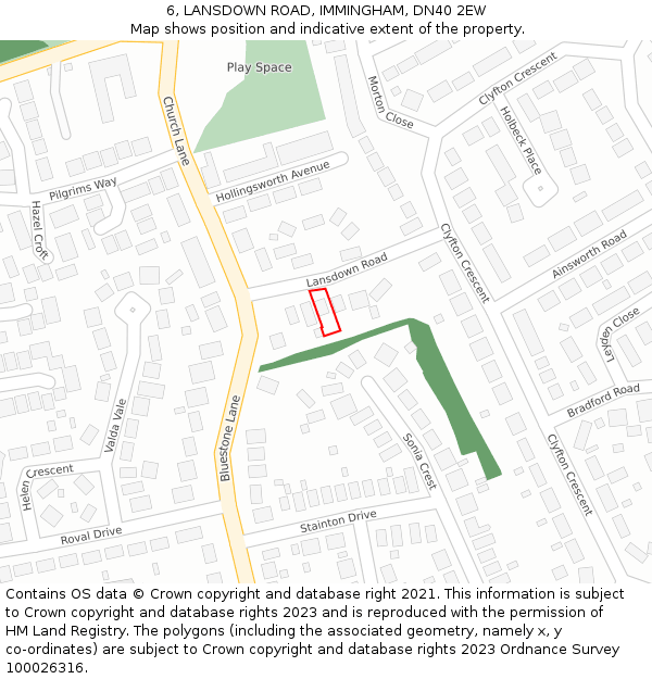 6, LANSDOWN ROAD, IMMINGHAM, DN40 2EW: Location map and indicative extent of plot