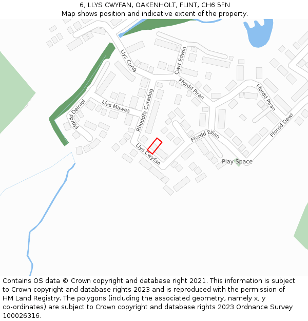 6, LLYS CWYFAN, OAKENHOLT, FLINT, CH6 5FN: Location map and indicative extent of plot