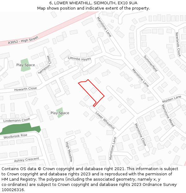 6, LOWER WHEATHILL, SIDMOUTH, EX10 9UA: Location map and indicative extent of plot