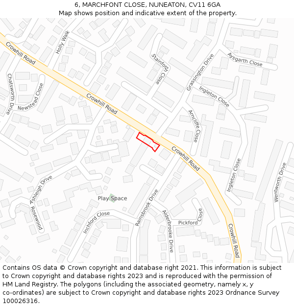 6, MARCHFONT CLOSE, NUNEATON, CV11 6GA: Location map and indicative extent of plot