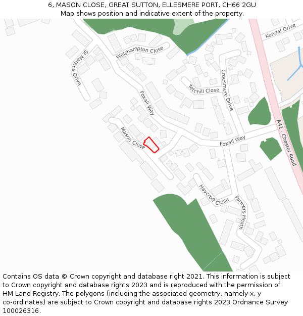 6, MASON CLOSE, GREAT SUTTON, ELLESMERE PORT, CH66 2GU: Location map and indicative extent of plot