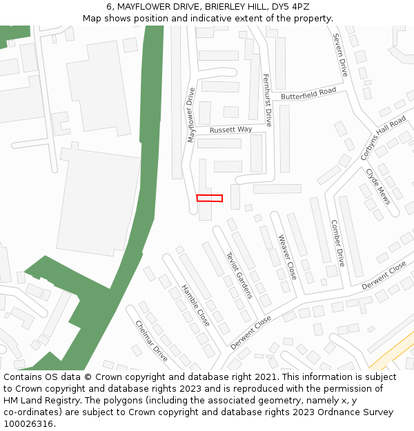 6, MAYFLOWER DRIVE, BRIERLEY HILL, DY5 4PZ: Location map and indicative extent of plot