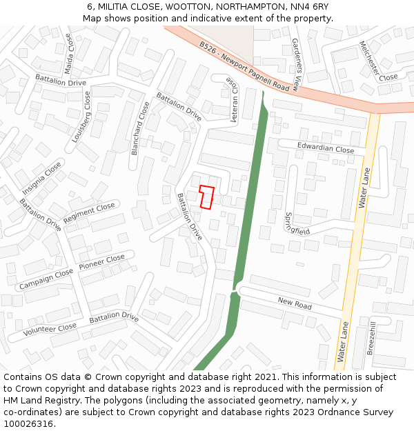 6, MILITIA CLOSE, WOOTTON, NORTHAMPTON, NN4 6RY: Location map and indicative extent of plot