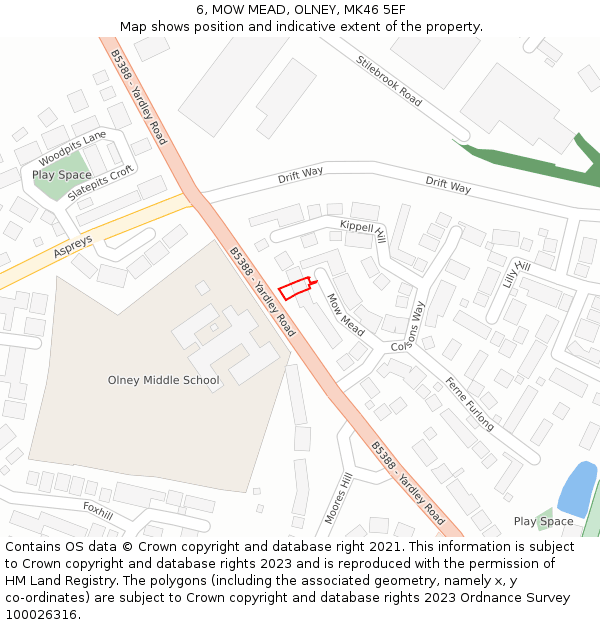 6, MOW MEAD, OLNEY, MK46 5EF: Location map and indicative extent of plot