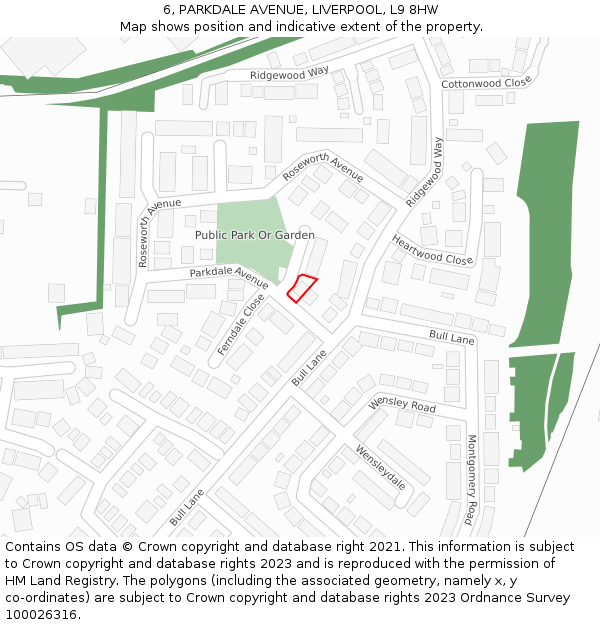 6, PARKDALE AVENUE, LIVERPOOL, L9 8HW: Location map and indicative extent of plot