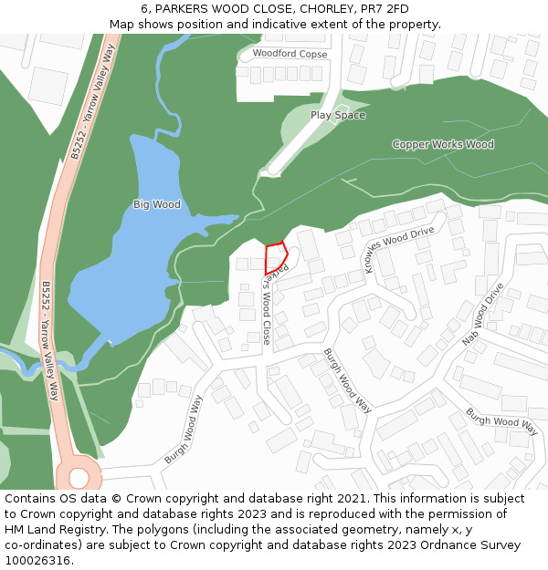 6, PARKERS WOOD CLOSE, CHORLEY, PR7 2FD: Location map and indicative extent of plot