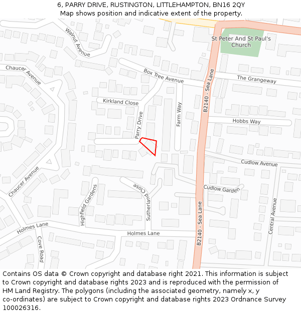 6, PARRY DRIVE, RUSTINGTON, LITTLEHAMPTON, BN16 2QY: Location map and indicative extent of plot