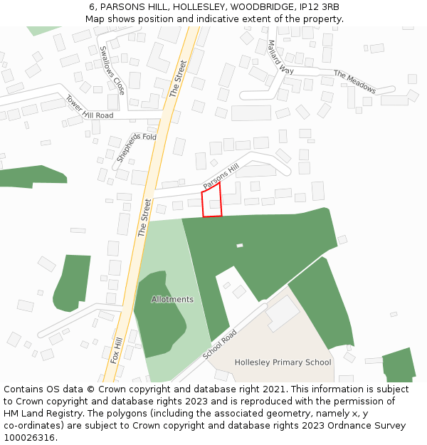 6, PARSONS HILL, HOLLESLEY, WOODBRIDGE, IP12 3RB: Location map and indicative extent of plot