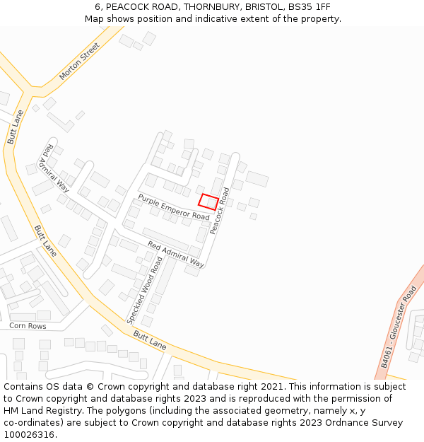 6, PEACOCK ROAD, THORNBURY, BRISTOL, BS35 1FF: Location map and indicative extent of plot