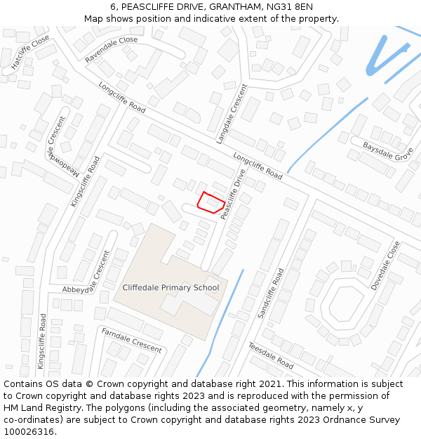 6, PEASCLIFFE DRIVE, GRANTHAM, NG31 8EN: Location map and indicative extent of plot