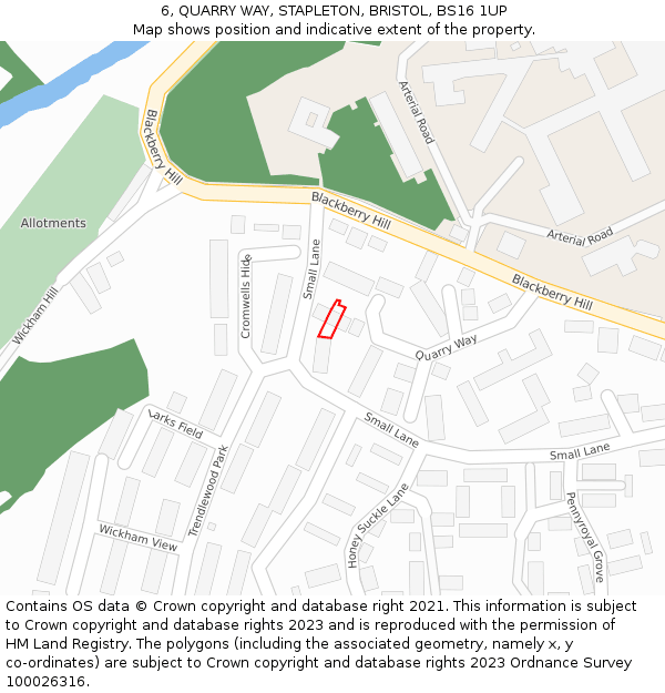 6, QUARRY WAY, STAPLETON, BRISTOL, BS16 1UP: Location map and indicative extent of plot