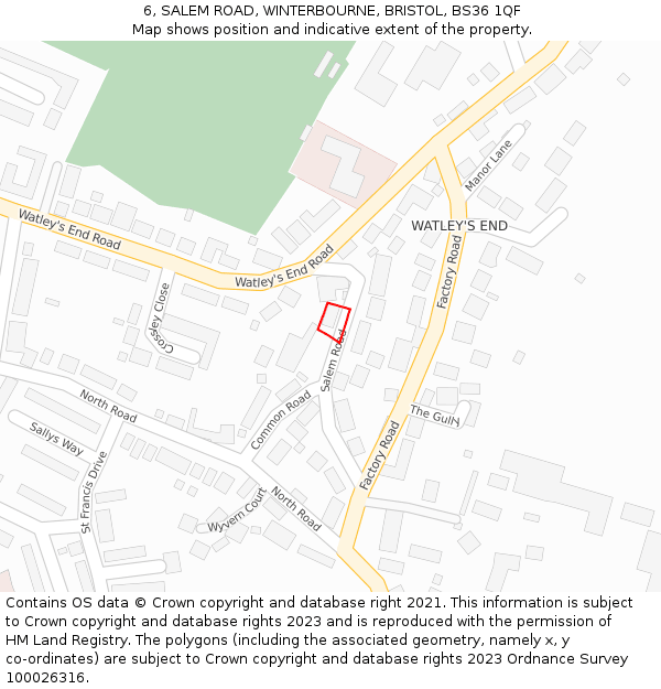 6, SALEM ROAD, WINTERBOURNE, BRISTOL, BS36 1QF: Location map and indicative extent of plot