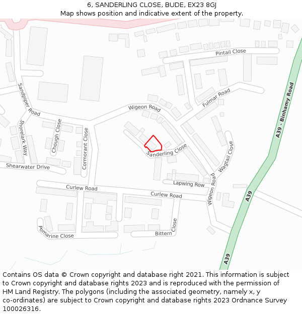 6, SANDERLING CLOSE, BUDE, EX23 8GJ: Location map and indicative extent of plot