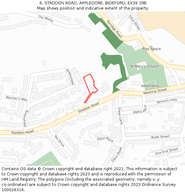 6, STADDON ROAD, APPLEDORE, BIDEFORD, EX39 1RB: Location map and indicative extent of plot