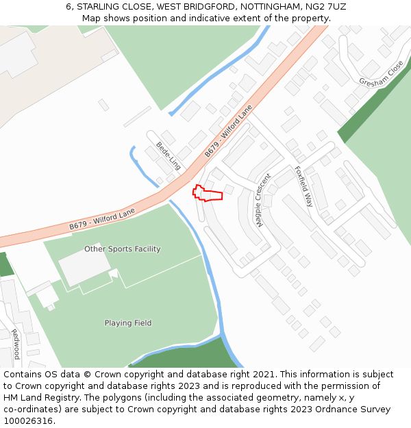 6, STARLING CLOSE, WEST BRIDGFORD, NOTTINGHAM, NG2 7UZ: Location map and indicative extent of plot