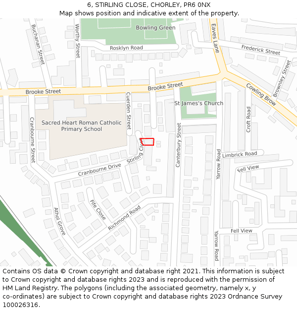 6, STIRLING CLOSE, CHORLEY, PR6 0NX: Location map and indicative extent of plot