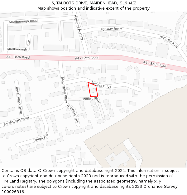 6, TALBOTS DRIVE, MAIDENHEAD, SL6 4LZ: Location map and indicative extent of plot