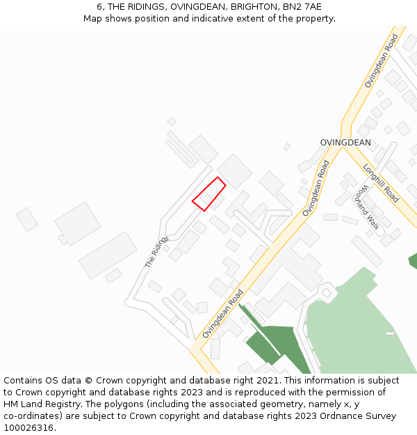 6, THE RIDINGS, OVINGDEAN, BRIGHTON, BN2 7AE: Location map and indicative extent of plot