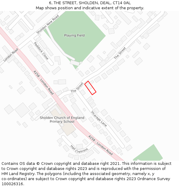6, THE STREET, SHOLDEN, DEAL, CT14 0AL: Location map and indicative extent of plot