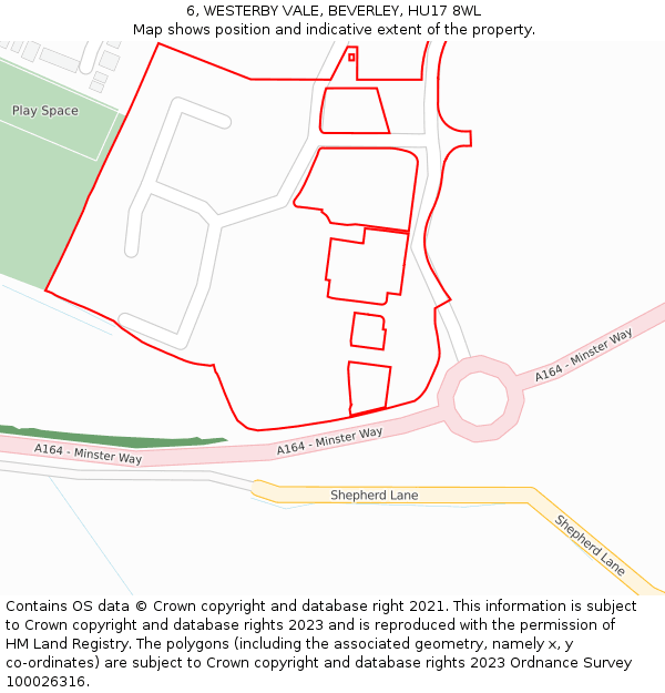 6, WESTERBY VALE, BEVERLEY, HU17 8WL: Location map and indicative extent of plot