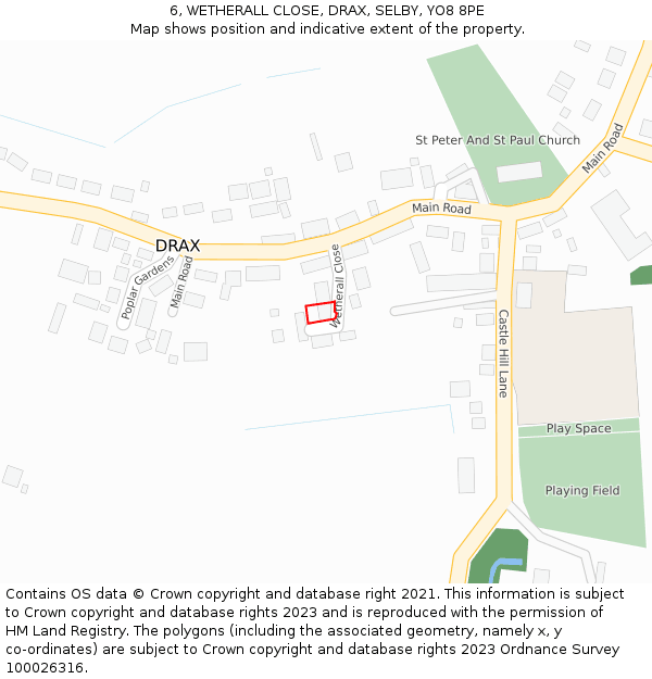 6, WETHERALL CLOSE, DRAX, SELBY, YO8 8PE: Location map and indicative extent of plot