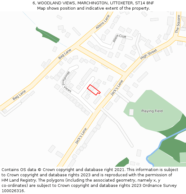 6, WOODLAND VIEWS, MARCHINGTON, UTTOXETER, ST14 8NF: Location map and indicative extent of plot