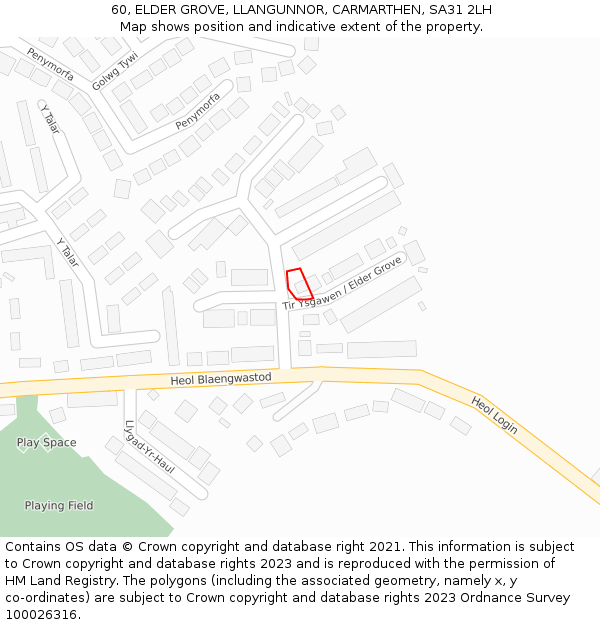 60, ELDER GROVE, LLANGUNNOR, CARMARTHEN, SA31 2LH: Location map and indicative extent of plot