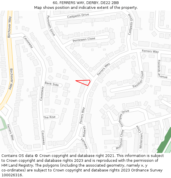 60, FERRERS WAY, DERBY, DE22 2BB: Location map and indicative extent of plot