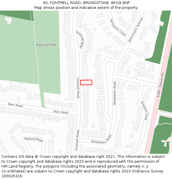 60, FONTMELL ROAD, BROADSTONE, BH18 8NP: Location map and indicative extent of plot