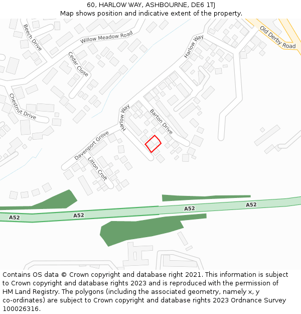 60, HARLOW WAY, ASHBOURNE, DE6 1TJ: Location map and indicative extent of plot