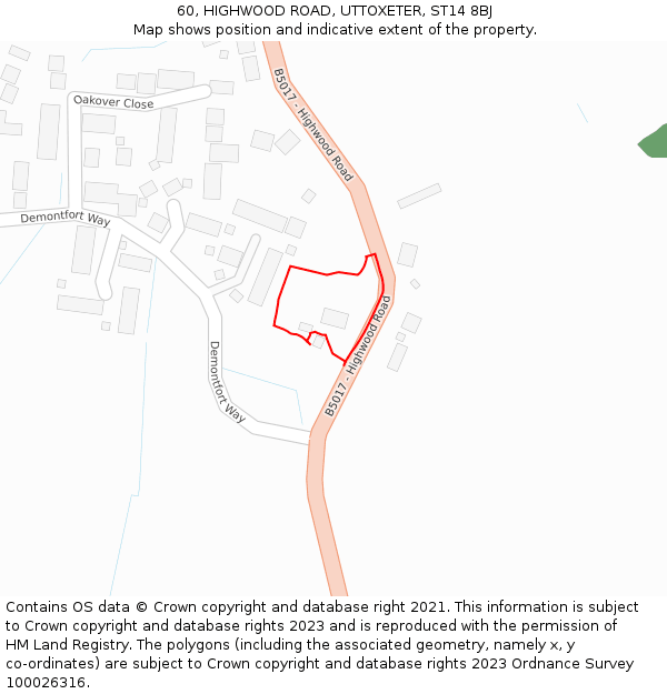 60, HIGHWOOD ROAD, UTTOXETER, ST14 8BJ: Location map and indicative extent of plot