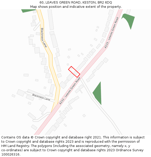 60, LEAVES GREEN ROAD, KESTON, BR2 6DQ: Location map and indicative extent of plot