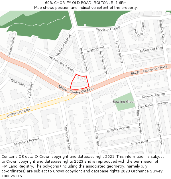 608, CHORLEY OLD ROAD, BOLTON, BL1 6BH: Location map and indicative extent of plot