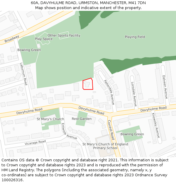 60A, DAVYHULME ROAD, URMSTON, MANCHESTER, M41 7DN: Location map and indicative extent of plot