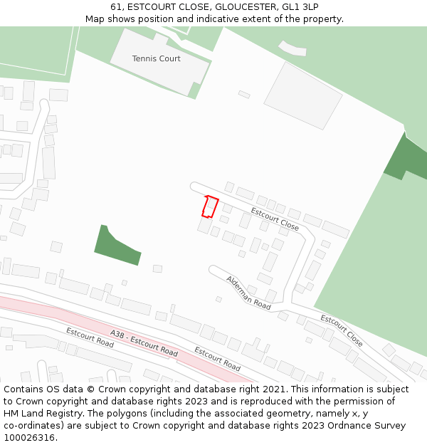 61, ESTCOURT CLOSE, GLOUCESTER, GL1 3LP: Location map and indicative extent of plot