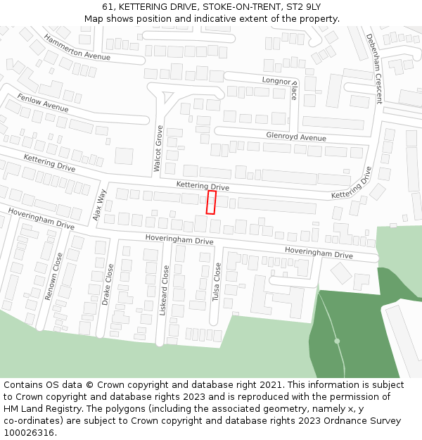 61, KETTERING DRIVE, STOKE-ON-TRENT, ST2 9LY: Location map and indicative extent of plot