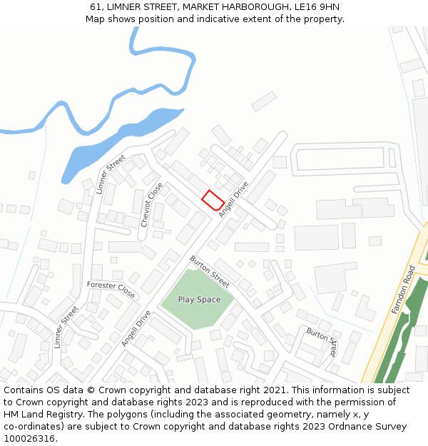 61, LIMNER STREET, MARKET HARBOROUGH, LE16 9HN: Location map and indicative extent of plot