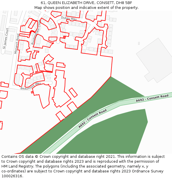 61, QUEEN ELIZABETH DRIVE, CONSETT, DH8 5BF: Location map and indicative extent of plot