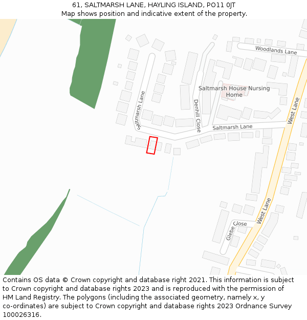 61, SALTMARSH LANE, HAYLING ISLAND, PO11 0JT: Location map and indicative extent of plot