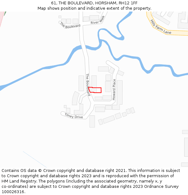 61, THE BOULEVARD, HORSHAM, RH12 1FF: Location map and indicative extent of plot